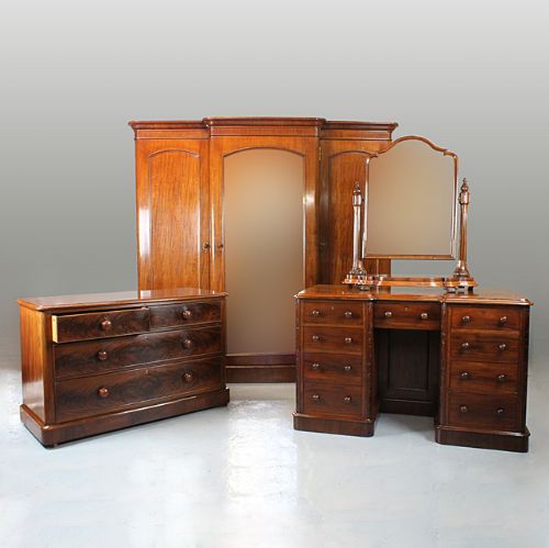 Victorian Mahogany Wardrobe, Dressing Table, Mirror & Chest.