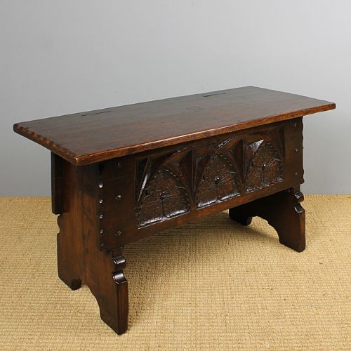 Carved Oak Box Stool.