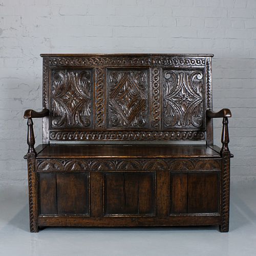 Victorian Oak Box Settle Hall Seat.