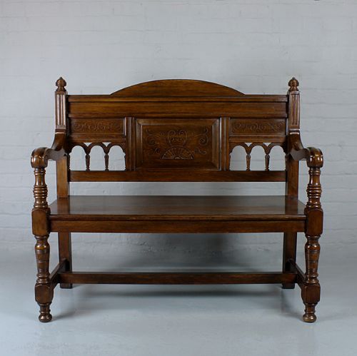 Edwardian Oak Hall Seat.