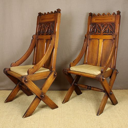 Pair Gothic Hall Chairs.