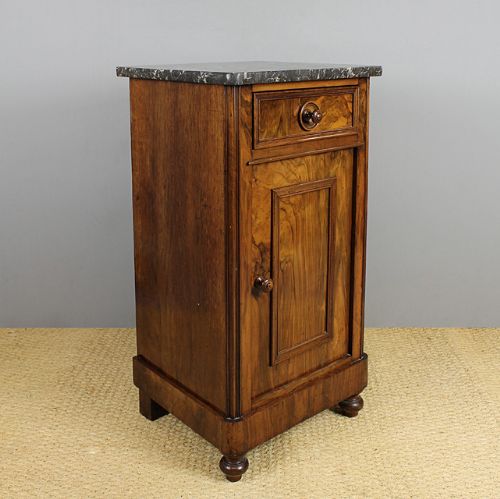 Rench Walnut Marble Top Bedside Cabinet.
