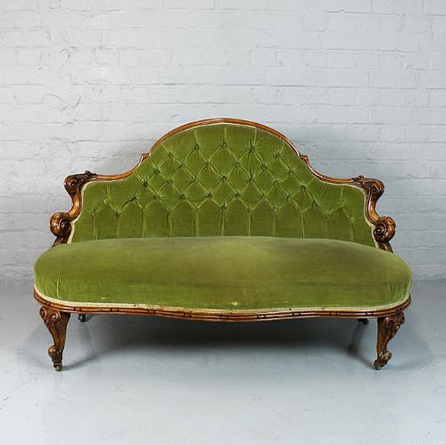 Small Walnut Framed Sofa.