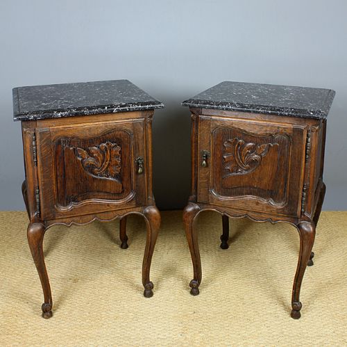 Pair French Marble Top Bedside Cabinets C.1920.