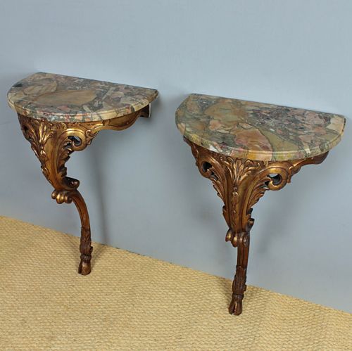 Pair Marble Top Console Tables.