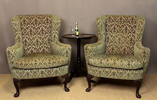 Pair Wingback Armchairs.
