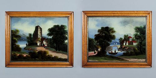Pair Welsh Landscapes on Glass.