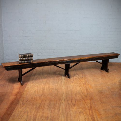 Long Victorian Oak Bench.