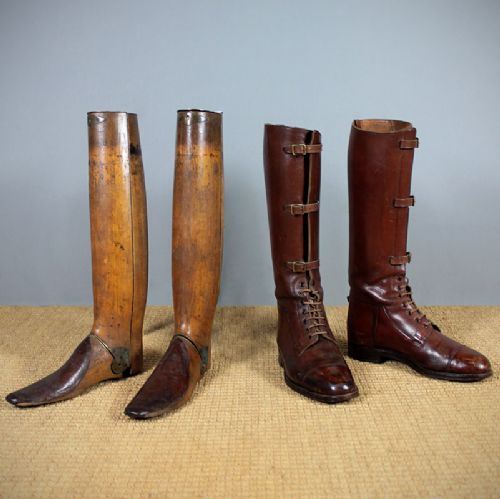 Pair Edwardian Officer's Leather Riding Boots.