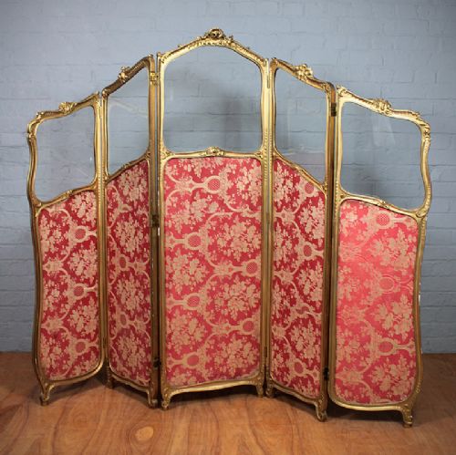 Five Panel Folding Giltwood Screen.