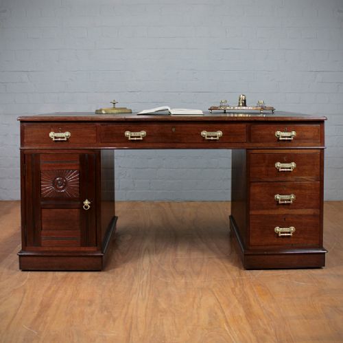 Large Walnut Pedestal Desk.