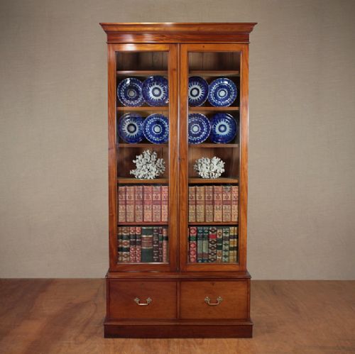 Tall Edwardian Walnut Bookcase Display.