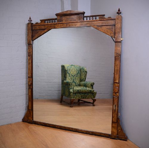 Large Walnut Overmantle Mirror. C.1880.