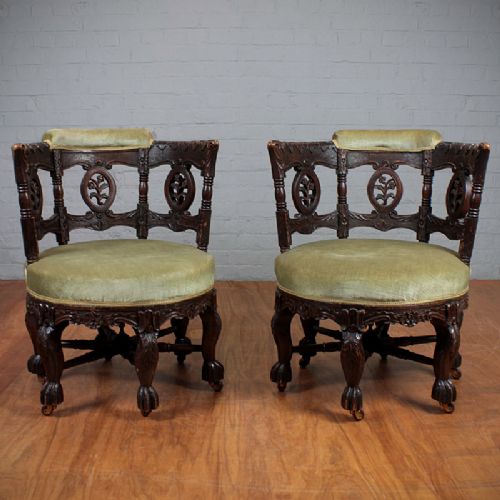Pair Carved Oak Chairs.