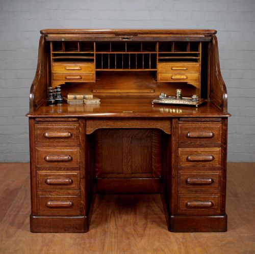 Edwardian Oak Roll Top Desk.