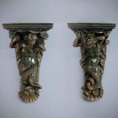 Pair of Majolica Wall Brackets.