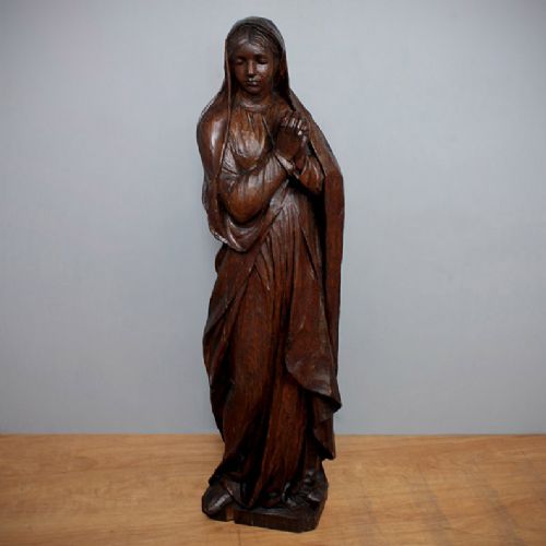 Carved Oak Figure of a Girl in Prayer.