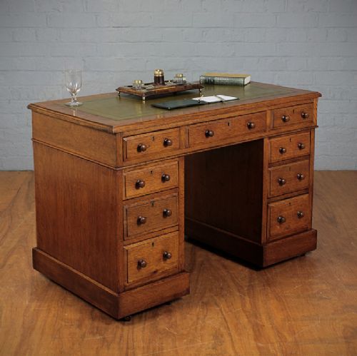 Victorian Oak Pedestal Desk.