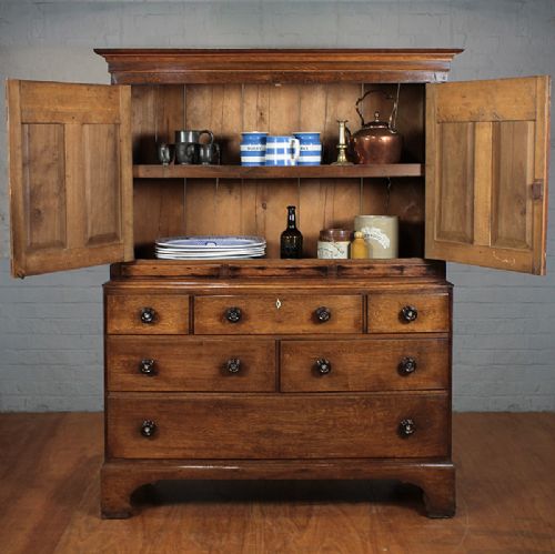 Georgian Oak Cupboard on Chest.