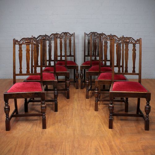 Eight Edwardian Oak Dining Chairs.