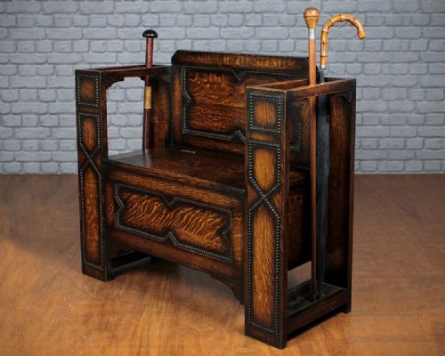 Oak Hall Seat & Stick Stand C.1920.