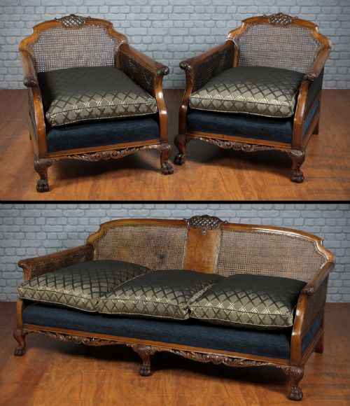 Edwardian Walnut Bergere Suite C.1910.