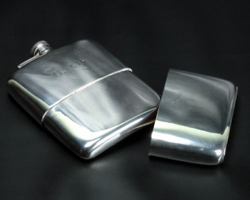 Large 1916 Solid Silver Hip Flask.