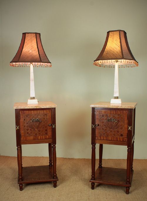 Pair French Marble Top Bedside Cabinets C.1920.
