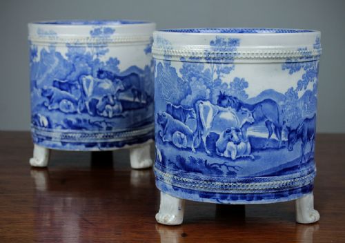 Pair 19th.c. Adams Ironstone Cache Pots.