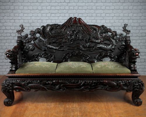 Japanese Carved Dragon Couch C.1900.