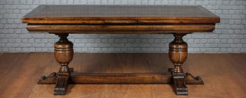 12 Seater Oak Drawer Leaf Refectory Table C.1920.