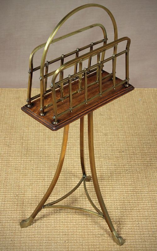 Edwardian Brass & Oak Magazine Stand