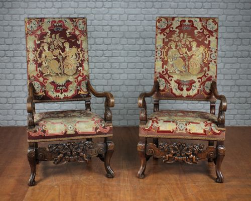 Pair of Walnut Armchairs with Tapestry Covers C.1910.