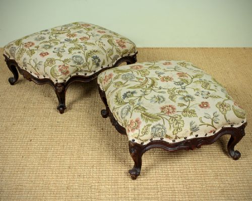 Pair Large Carved Walnut Footstools C.1880.