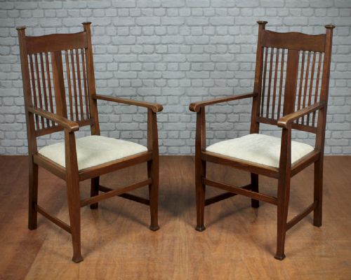 Pair Arts & Crafts Oak Armchairs C.1905.