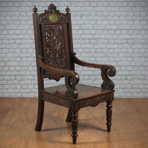 Welsh Carved Oak Literary Throne Chair.