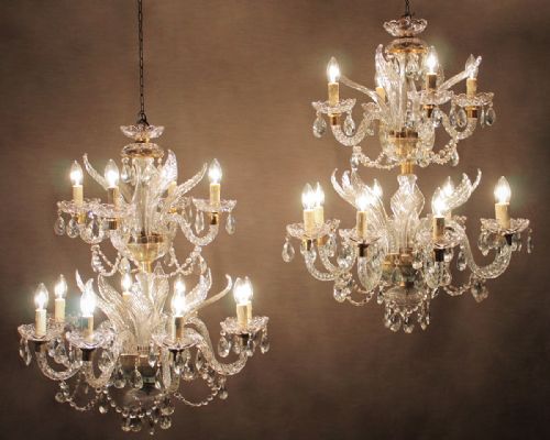 Pair of Two Tier Glass Chandeliers C.1930