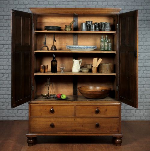 Oak & Elm Paneled Kitchen Cupboard C.1850.