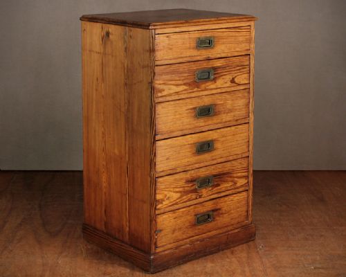 Narrow 19th.c. Pitch Pine Chest of Drawers C.1880.