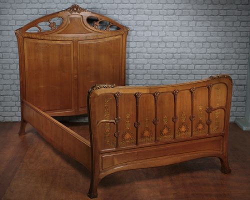 Art Nouveau Cherrywood Bed C.1900.
