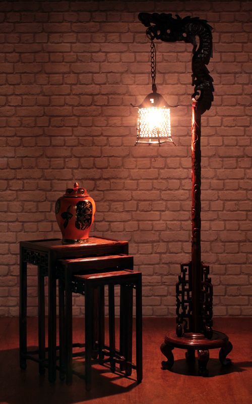 Chinese Carved Rosewood Standard Lamp C.1920.