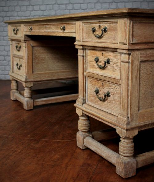 Large Limed Oak Partners Desk C.1920.