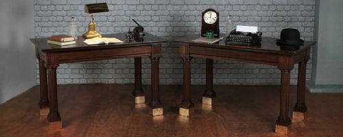 Pair of English Column Leg Library Tables. C.1910.