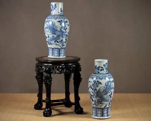 Large Pair of Blue & White Chinese Vases. C.1890.