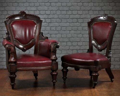 Pair of Late 19th.c Leather Chairs C.1880.