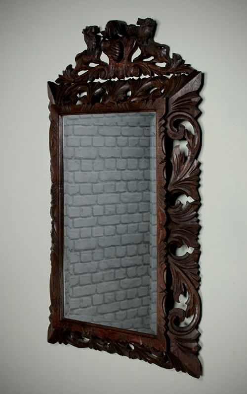 Carved Oak Cushion Mirror C.1910.