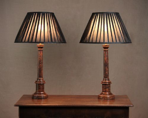 Pair Painted Column Table Lamps C.1920.
