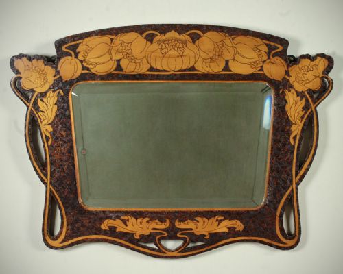 Art Nouveau Pokerwork Mirror C.1890.