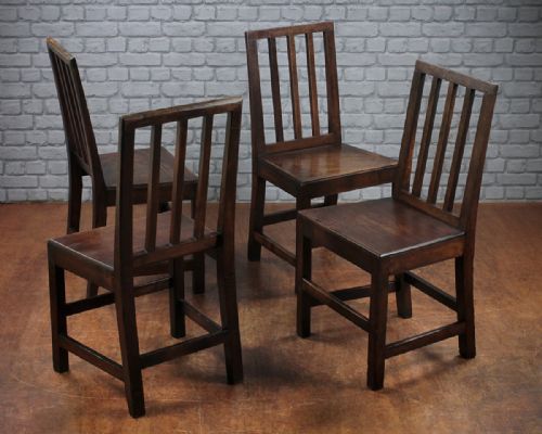 Four Early 19th.c. Oak Cottage Dining Chairs C.1820.