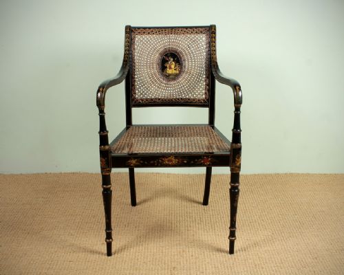 Edwardian Era Chinoiserie Style Canework Armchair C.1905.